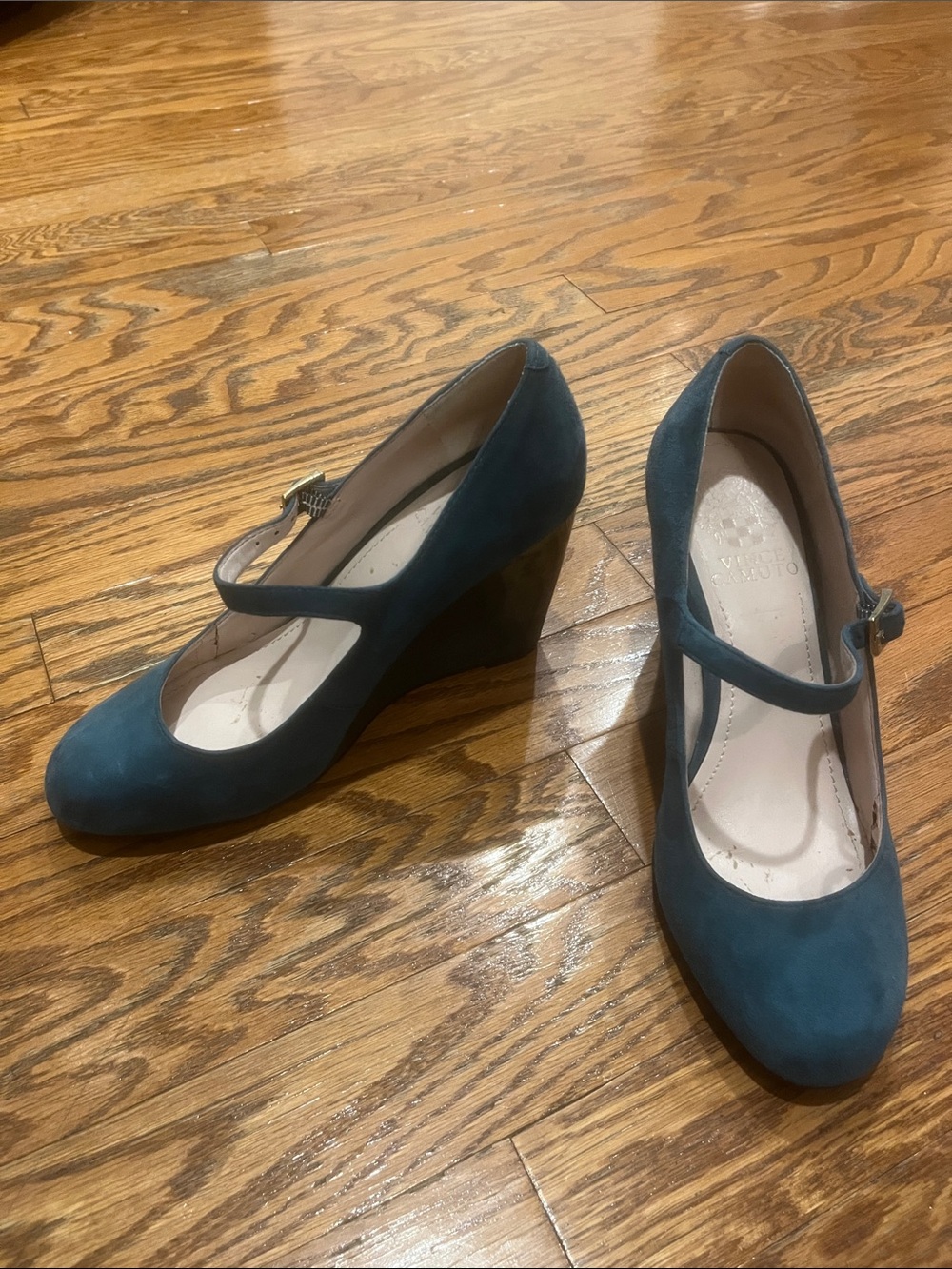 Vince Camuto Teal Suede Wedge Mary Jane Heels